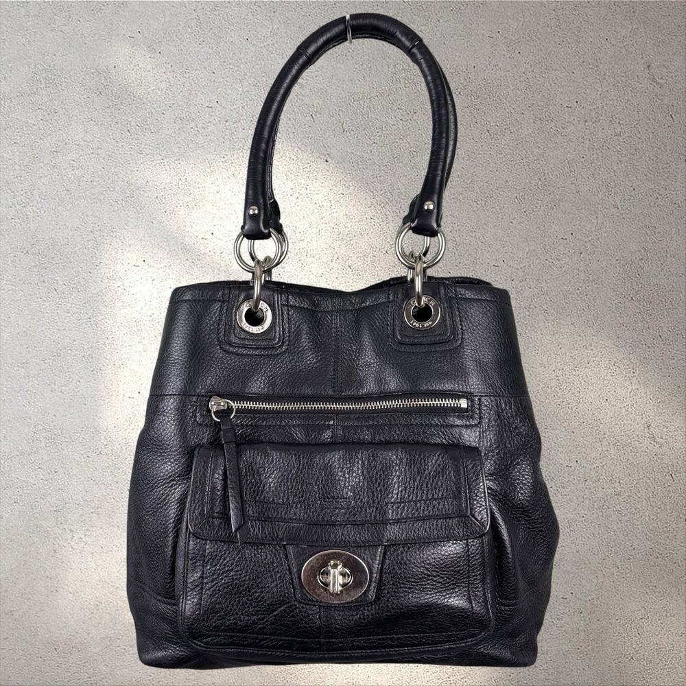 COACH Vintage Black‎ Pebbled Leather HAMPTON #F15694 Handbag